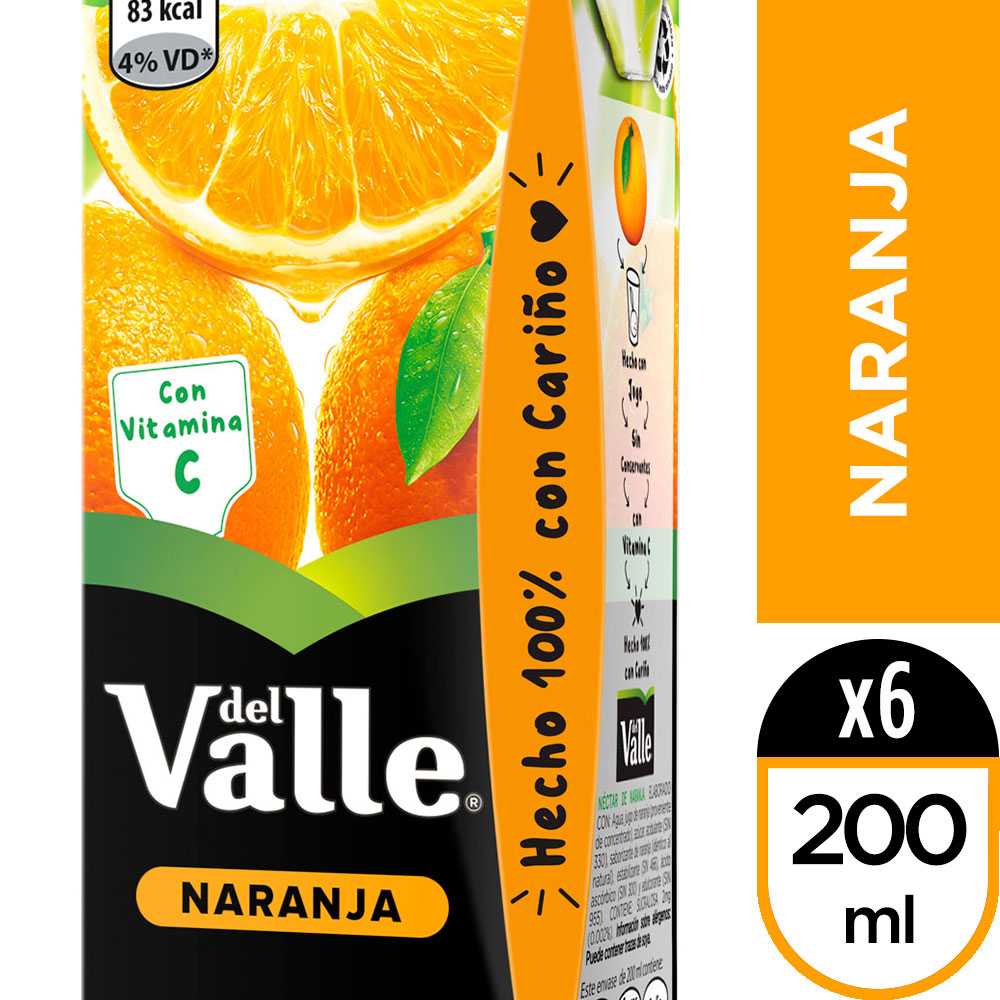 Del valle néctar naranja 200 ml 6pack