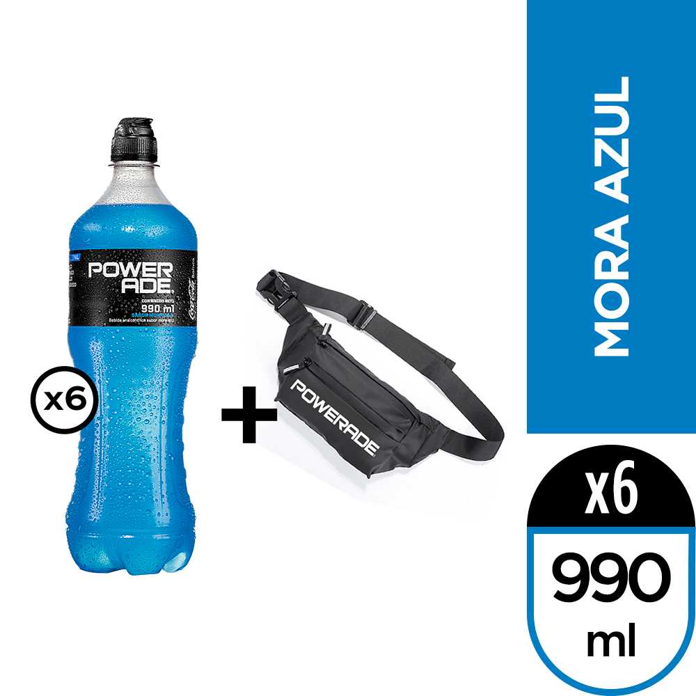 Powerade mora azul 990 ml 6pack + riñonera powerade
