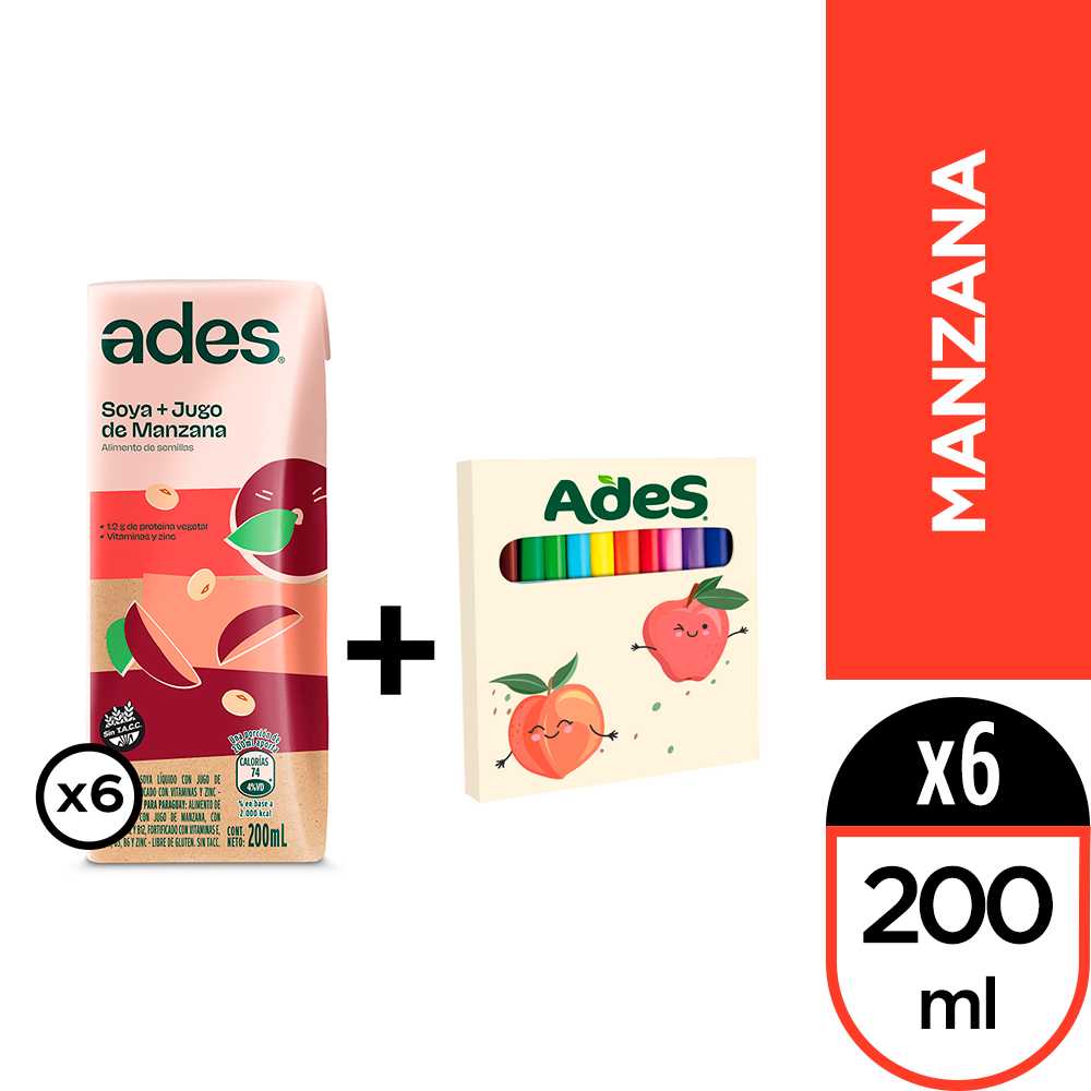 Ades manzana 200 ml 6pack + colores ades