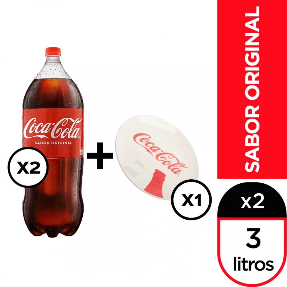 Coca-cola 3 lt 2pack + plato plano