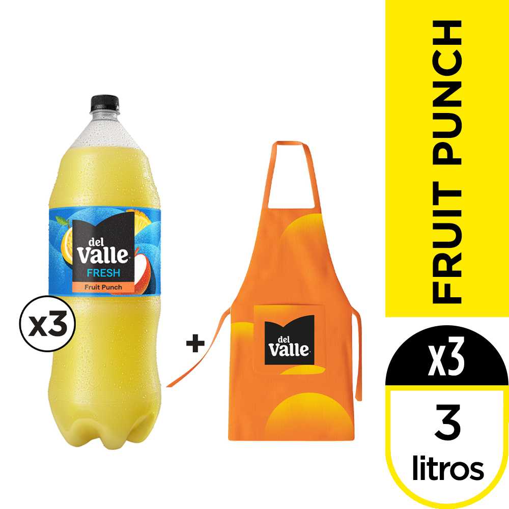 Del valle fresh fruit punch  3 lt 3pack + mandil