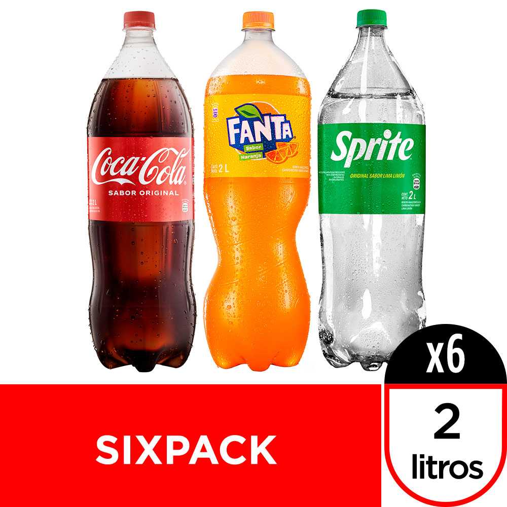 Coca-cola 2 lt 2pack + fanta naranja 2 lt 2pack + sprite 2 lt 2pack