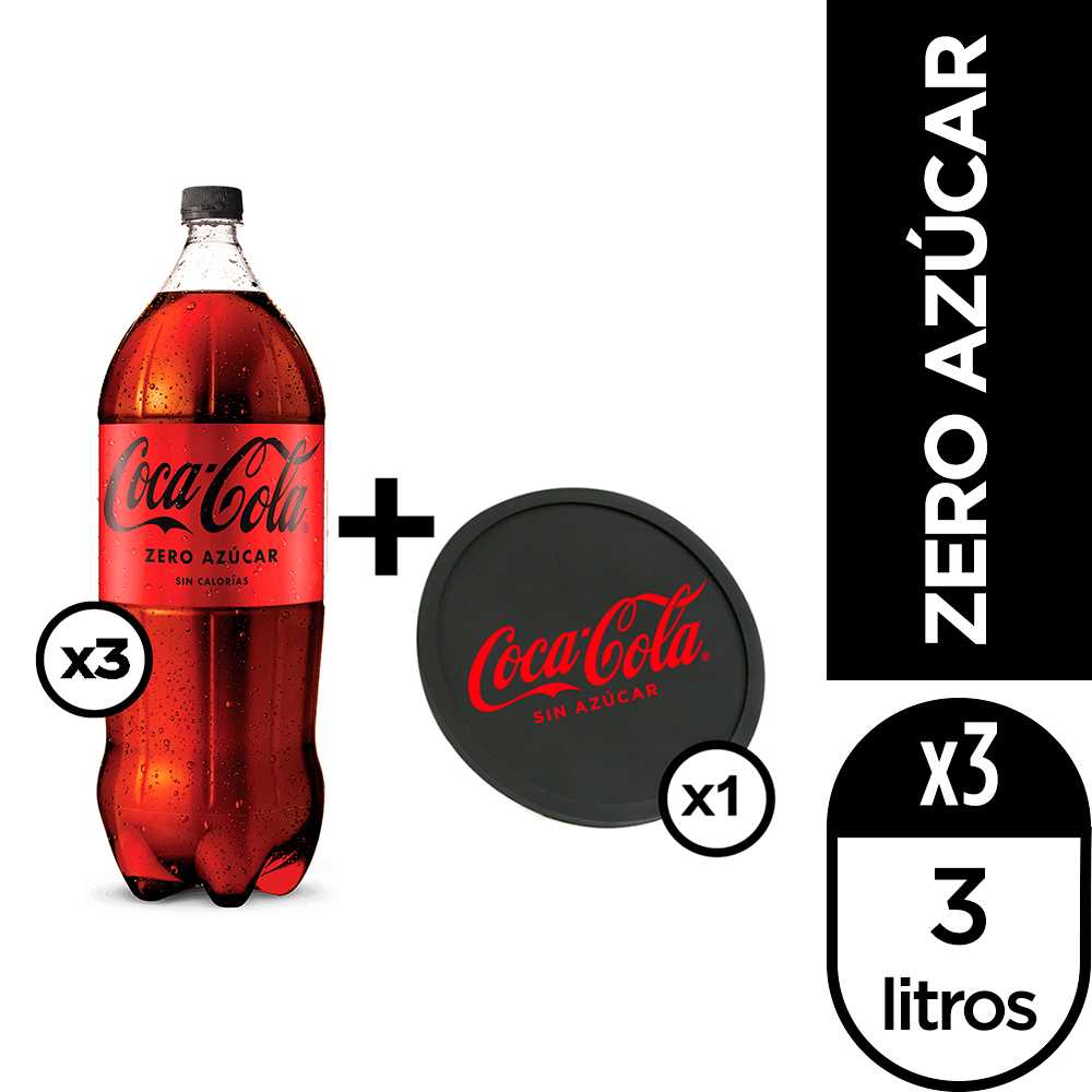 Coca-cola sin azúcar 3 lt 3pack + posavasos coca-cola sin azúcar