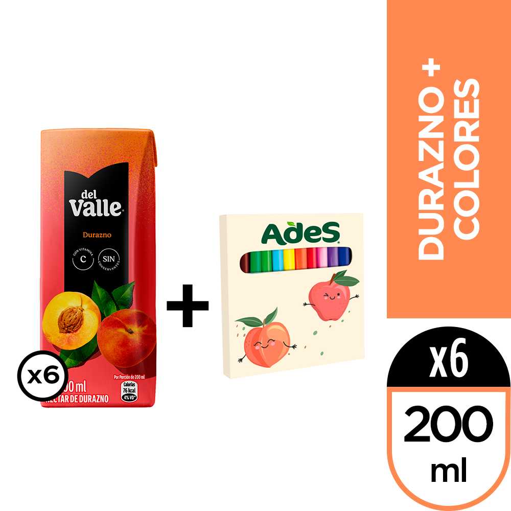 Del valle néctar durazno 200 ml 6pack + colores ades