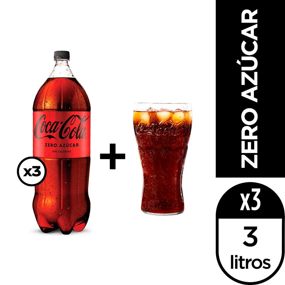 Coca-cola sin azúcar 3 lt 3pack + vaso contour coca-cola