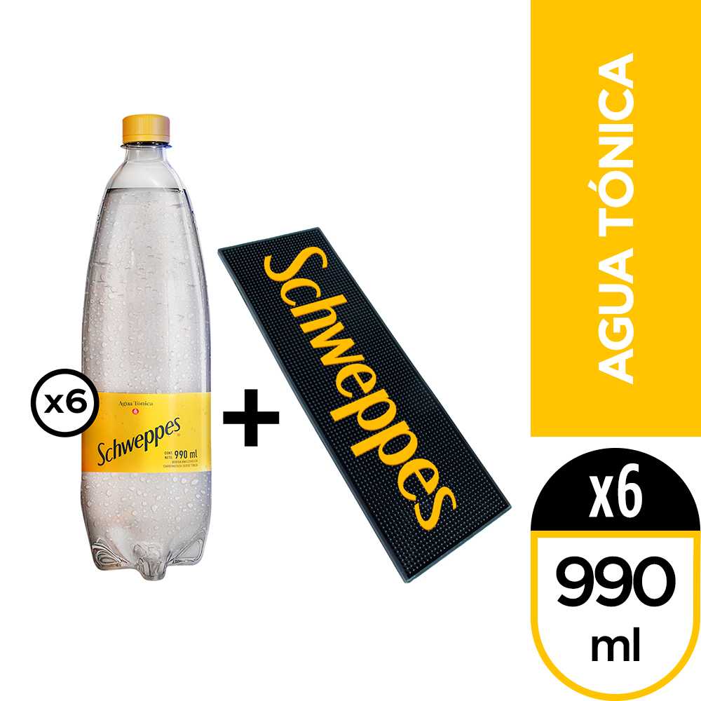 Schweppes agua tónica 990 ml 6pack + barmat schweppes