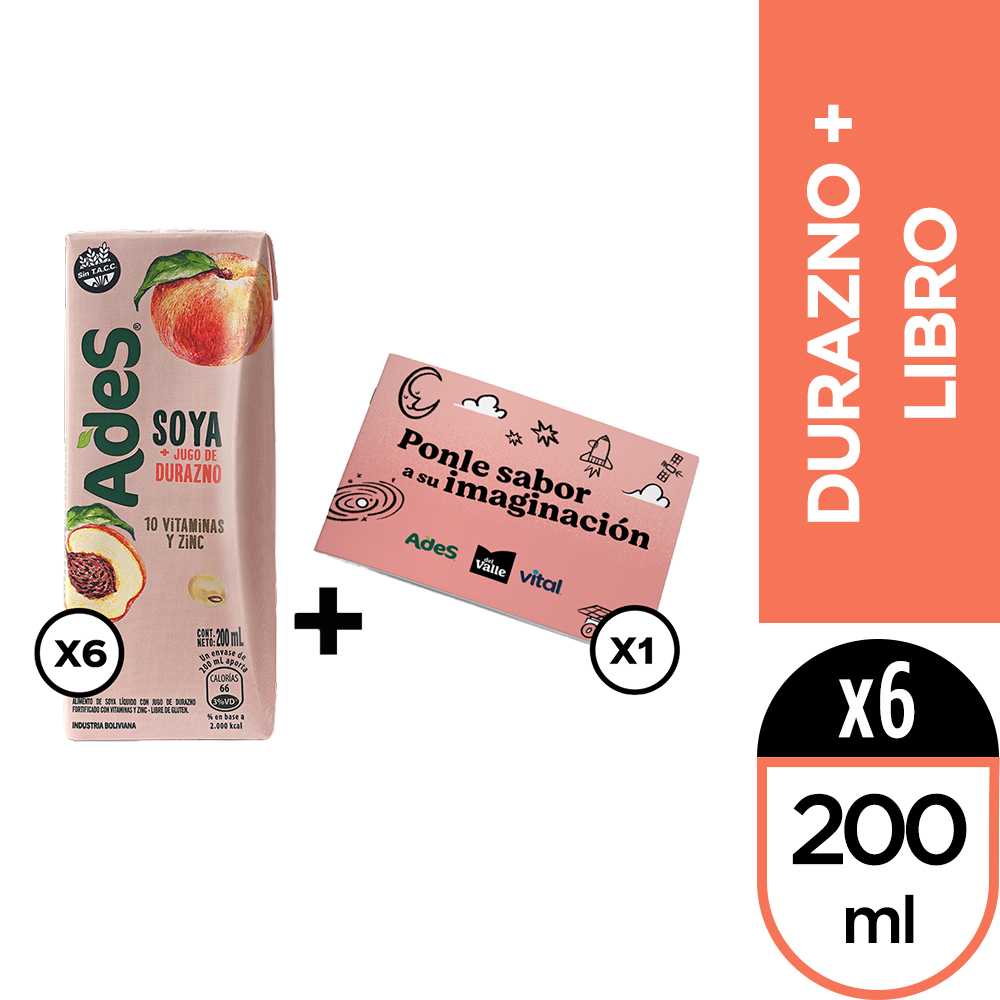 Ades durazno 200 ml 6pack + libro para colorear
