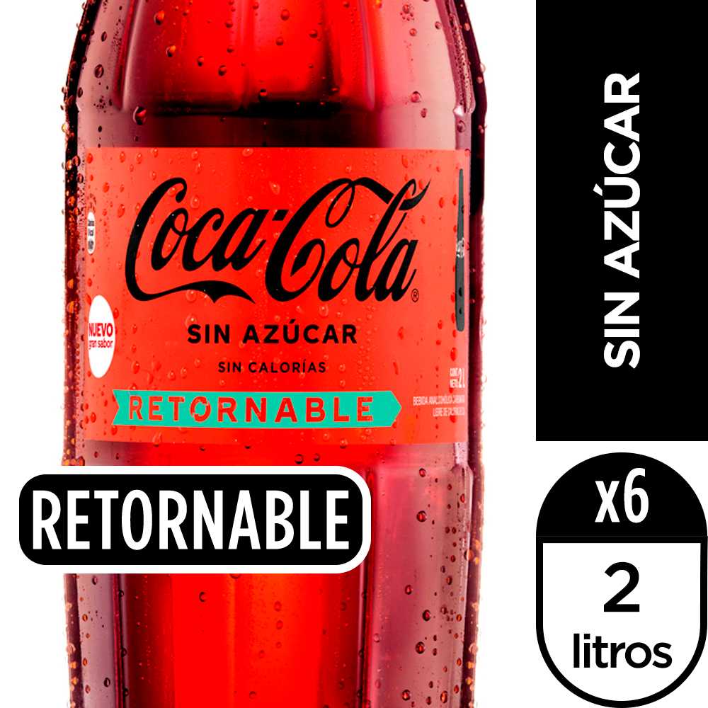 Coca-cola sin azúcar retornable 2 lt 6pack + canastillo