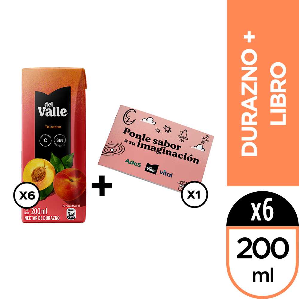 Del valle néctar durazno 200 ml 6pack + libro para colorear