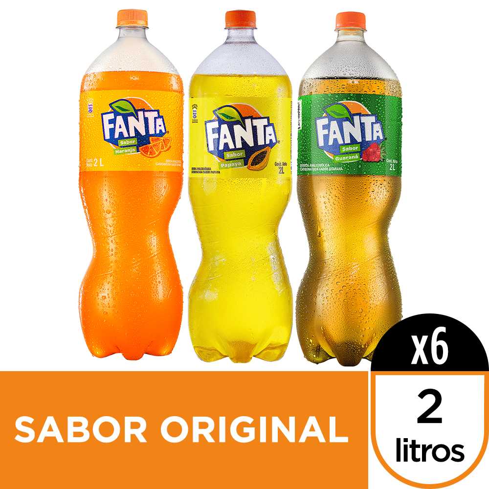 Fanta naranja 2 lt 2pack + fanta papaya 2 lt 2pack + fanta guaraná 2 lt 2pack
