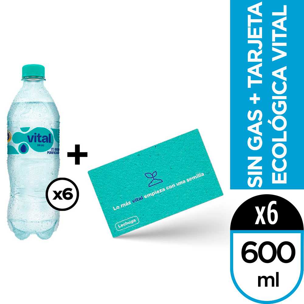 Vital sin gas 600 ml 6pack + tarjeta ecológica vital