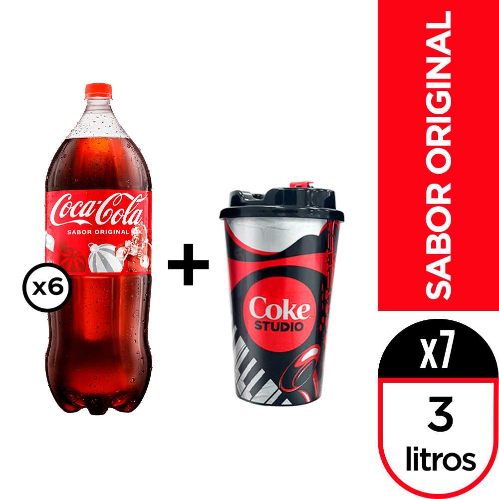 Coca-cola 3 lt 6pack + vaso coke studio