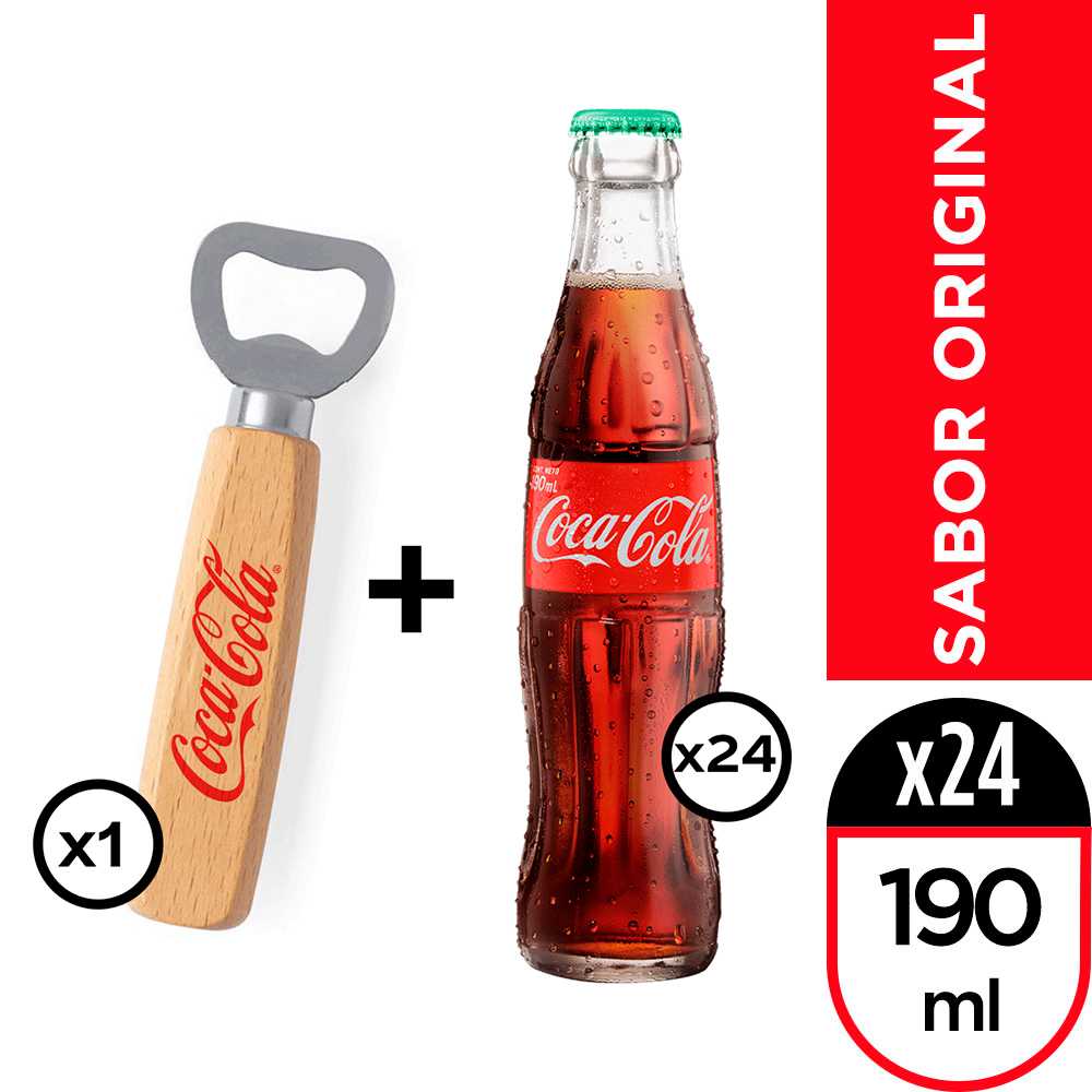 Coca-cola original vidrio retornable 190 ml 24pack + destapador coca-cola