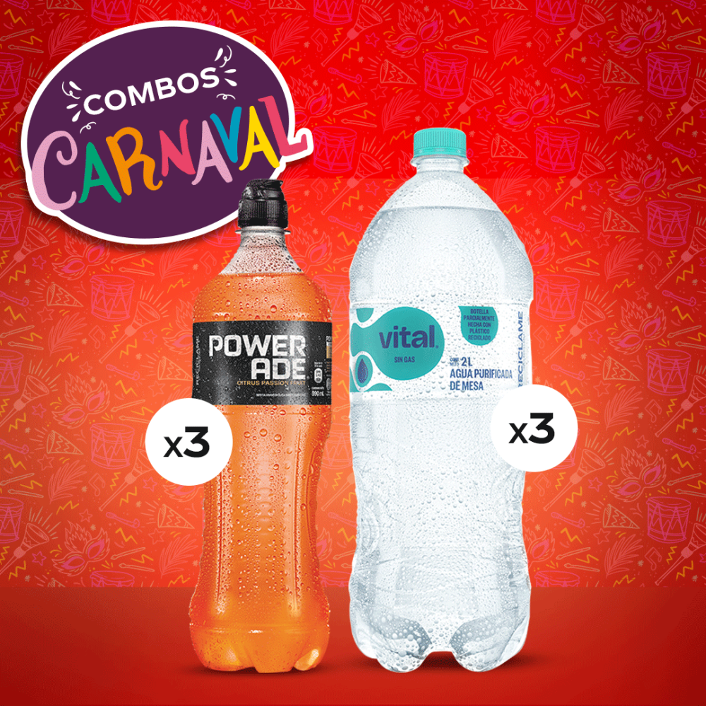 Powerade citrus passion fruit 990 ml 3pack + vital sin gas 2 lt 3pack