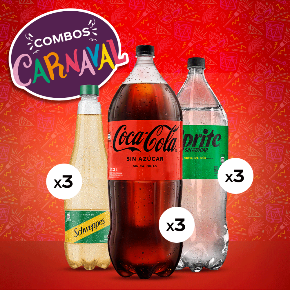 Schweppes ginger ale 1.5 lt 3pack + sprite sin azúcar 2 lt 3pack + coca-cola sin azúcar 3 lt 3pack