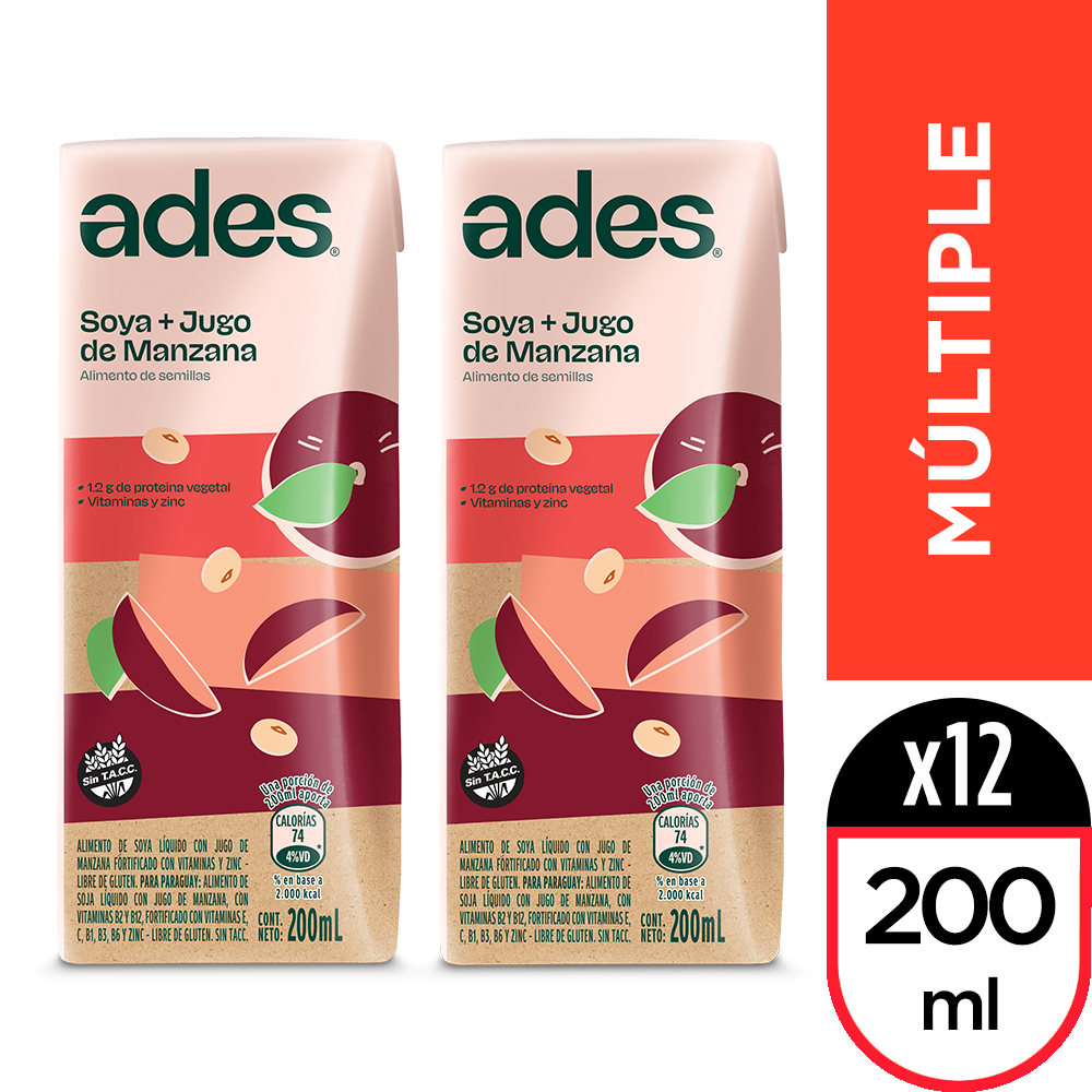 Ades durazno 200 ml 6pack + ades manzana 200 ml 6pack