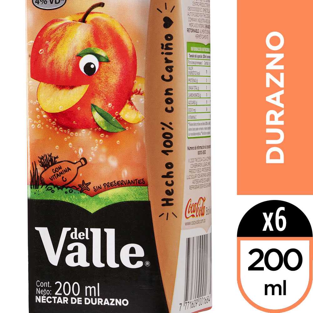 Del valle néctar durazno 200 ml 6pack