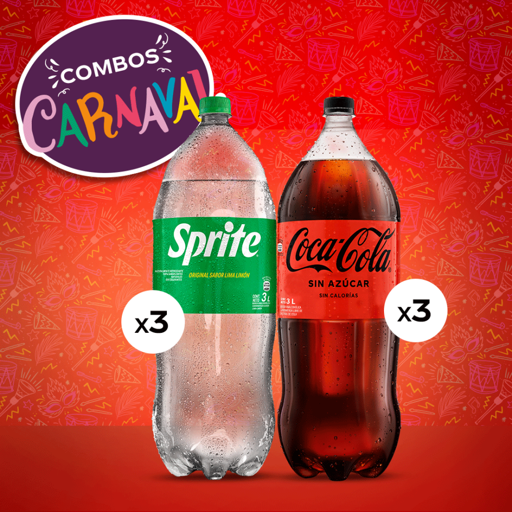 Sprite original 3 lt 3pack + coca-cola sin azúcar 3 lt 3pack