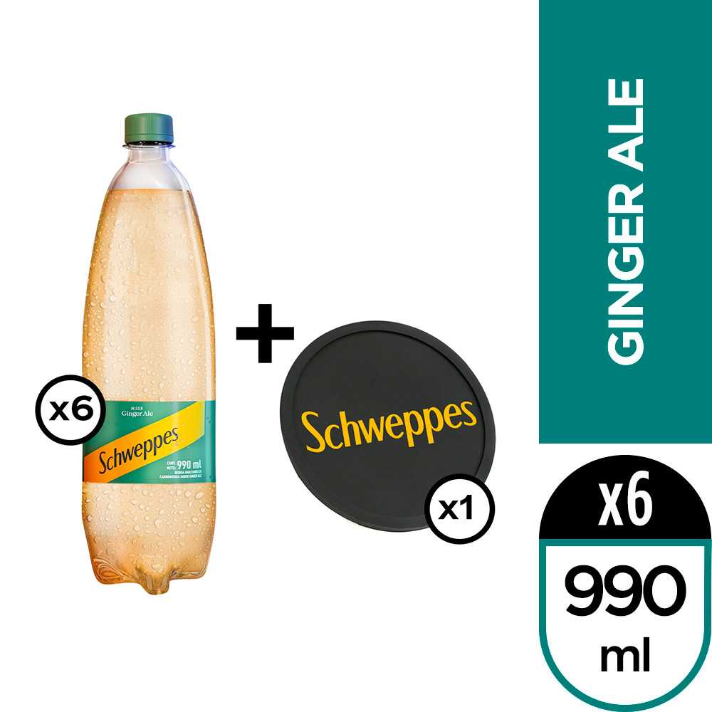 Schweppes ginger ale 990 ml 6pack + posavasos schweppes