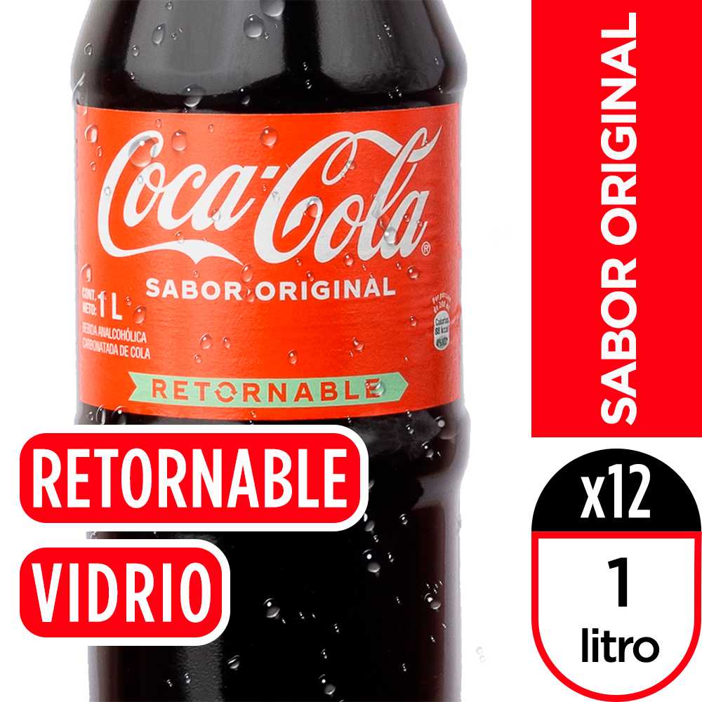 Coca-cola original vidrio retornable 1 lt 12pack + canastillo