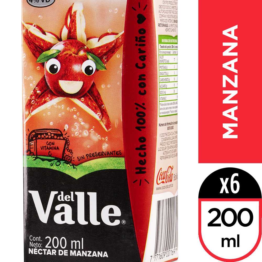 Del valle néctar manzana 200 ml 6pack