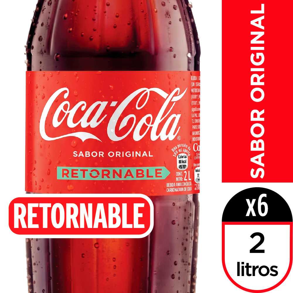Coca-cola original retornable 2 lt 6pack + canastillo