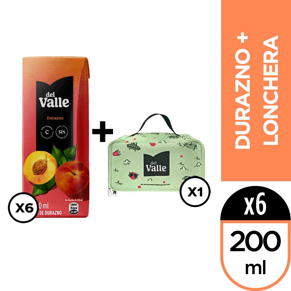 Del valle durazno 200 ml 6pack + lonchera del valle