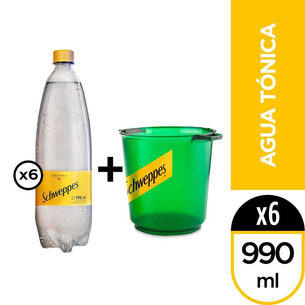 Schweppes agua tónica 990 ml 6pack + hielera schweppes