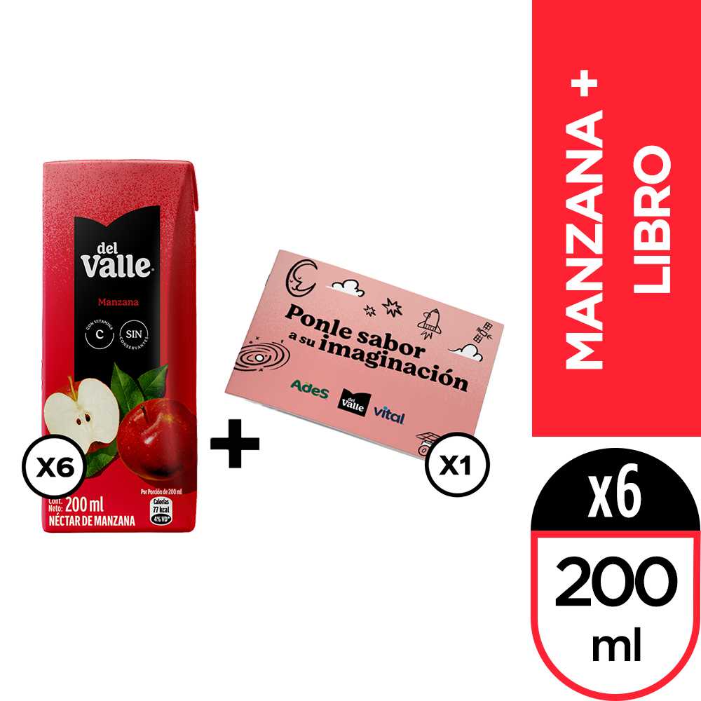 Del valle néctar manzana 200 ml 6pack + libro para colorear
