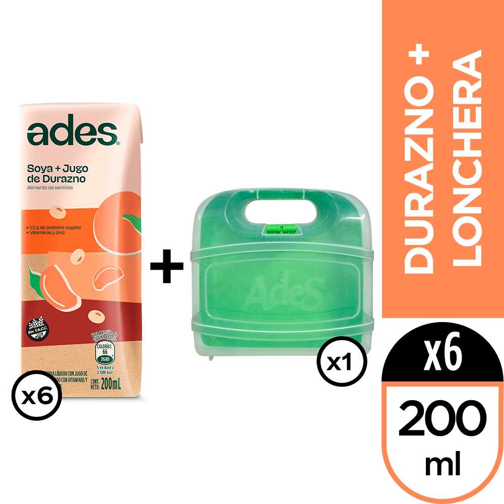 Ades durazno 200 ml 6pack + lonchera ades