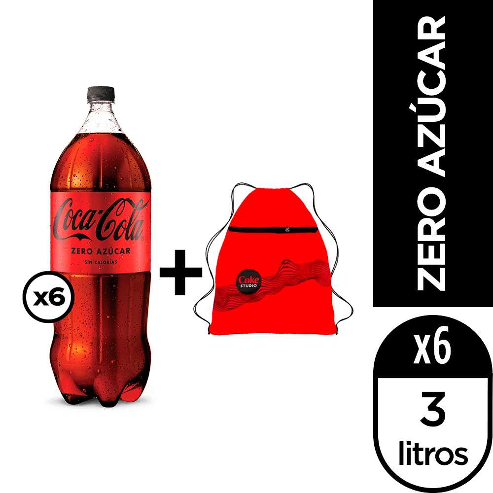 Coca-cola sin azúcar 3 lt 6pack + gymbag