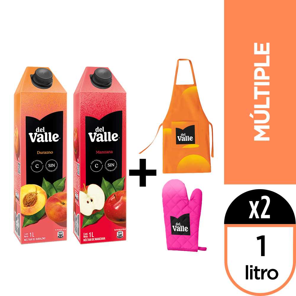 Del valle néctar manzana 1 litro + del valle néctar durazno 1 litro  + mandil del valle + guante del valle