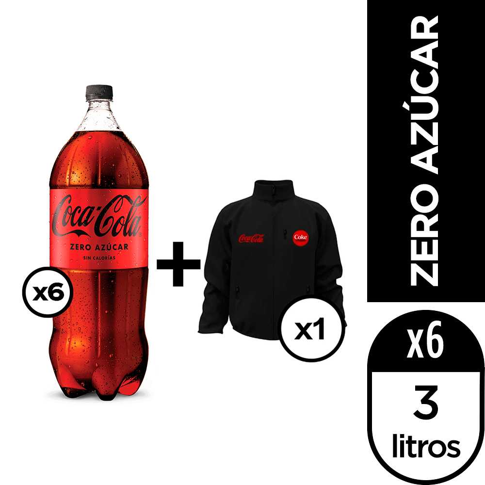 Coca-cola sin azúcar 3 lt 6pack + chamarra coke studio