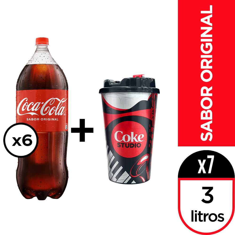 Coca-cola 3 lt 6pack + vaso coke studio