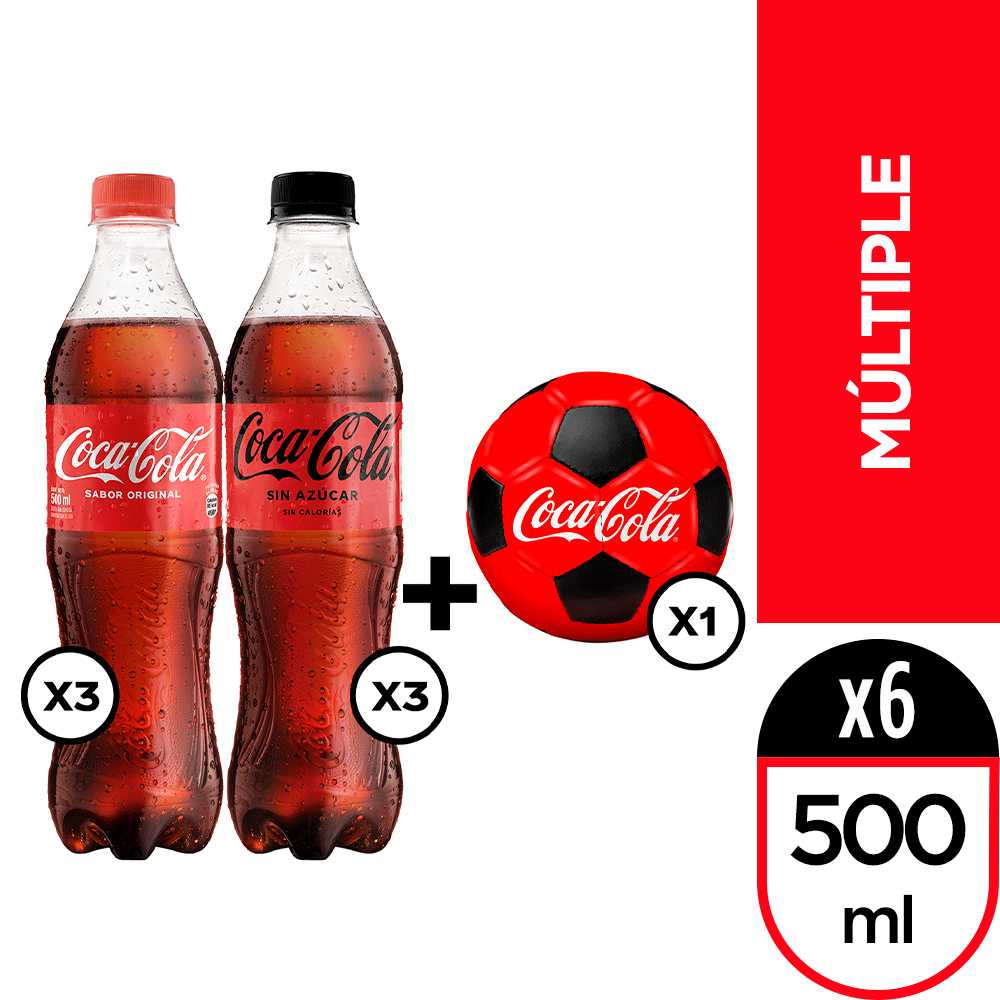 Coca-cola 500 ml 3pack + coca-cola sin azúcar 500 ml 3pack + pelota coca-cola