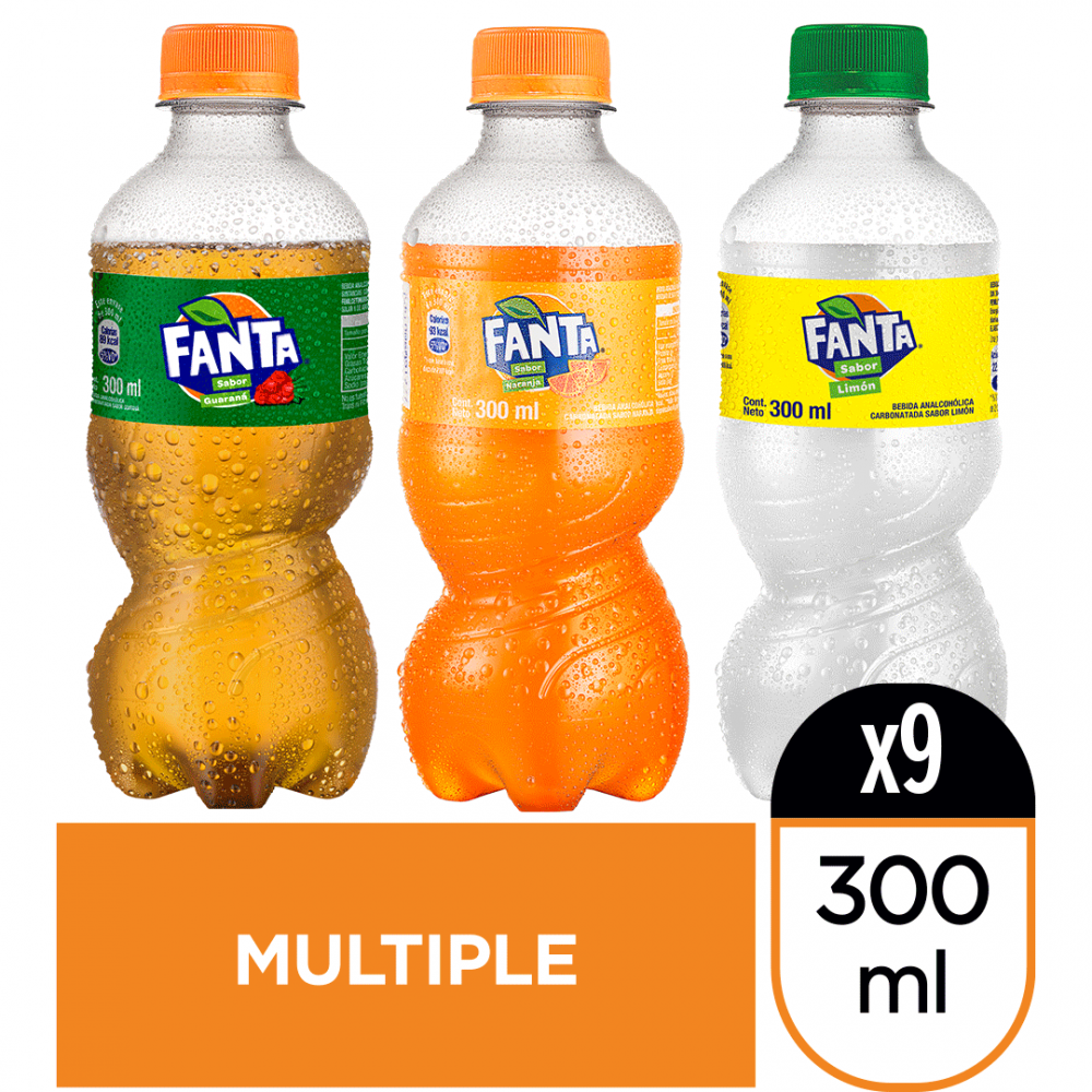 Fanta guaraná 300 ml 3pack + fanta naranja 300 ml 3pack + fanta limón 300ml 3pack