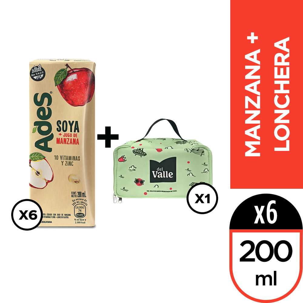Ades manzana 200 ml 6pack + lonchera del valle