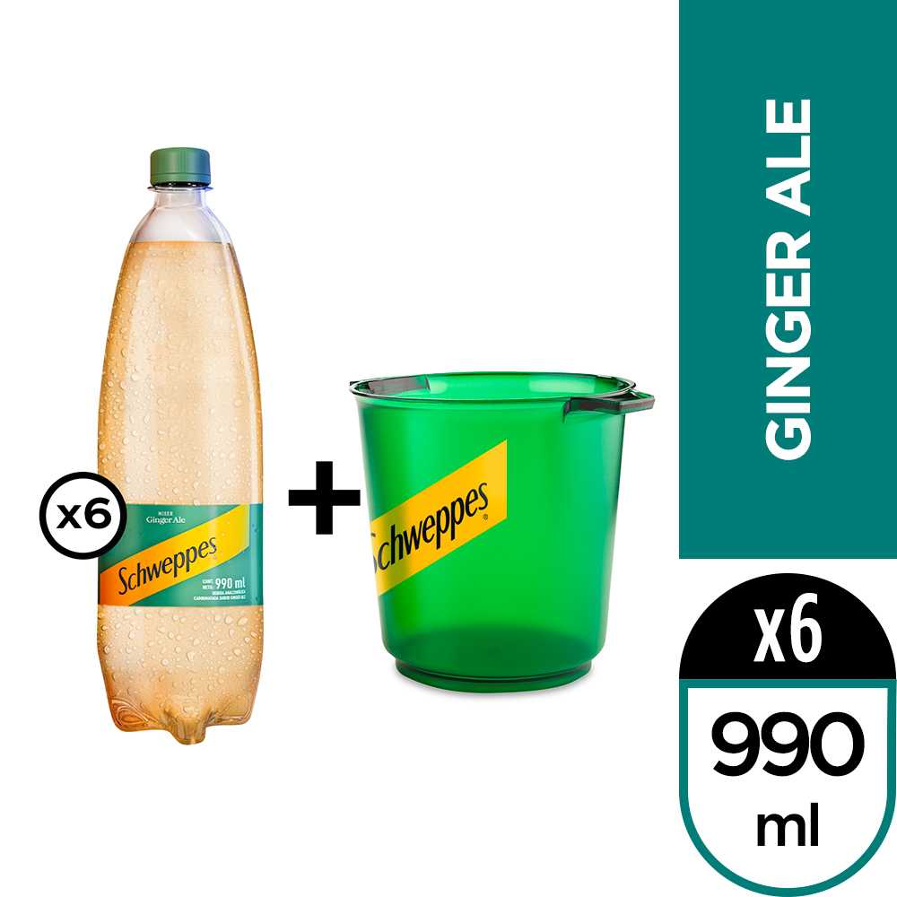 Schweppes ginger ale 990 ml 6pack + hielera schweppes