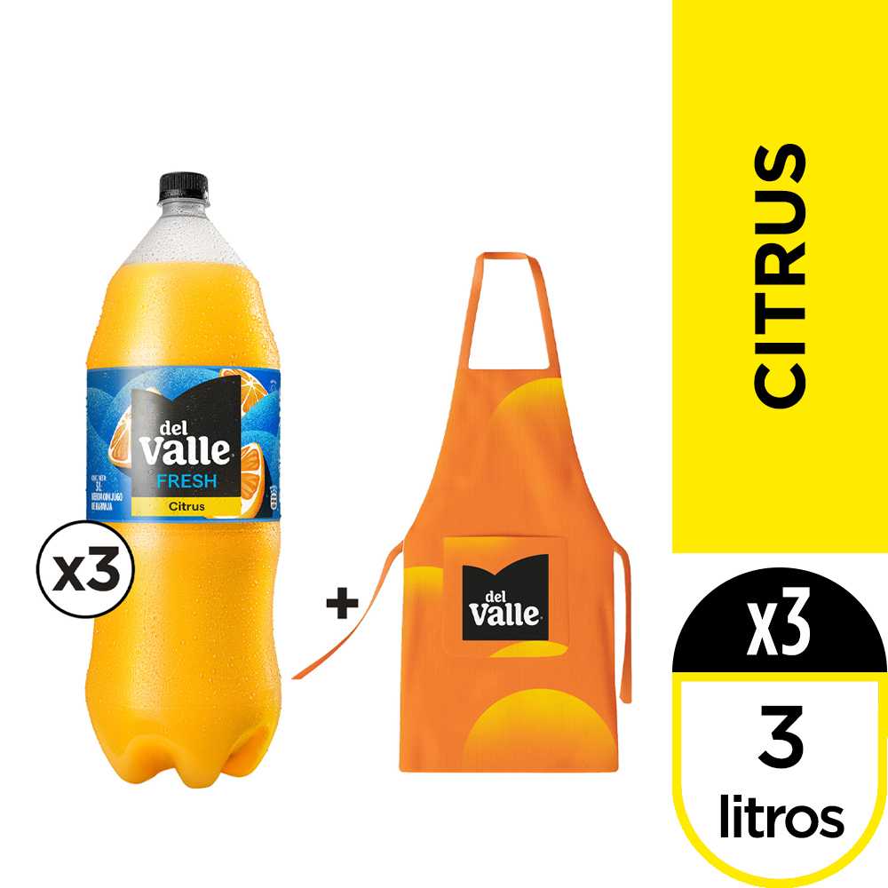 Del valle fresh citrus  3 lt 3pack + mandil