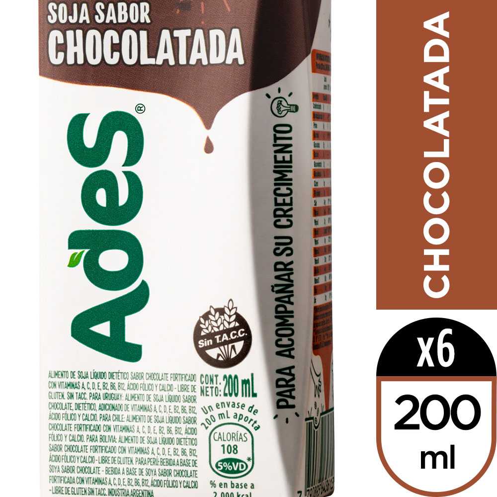 Ades soja sabor chocolatada 200 ml 6pack