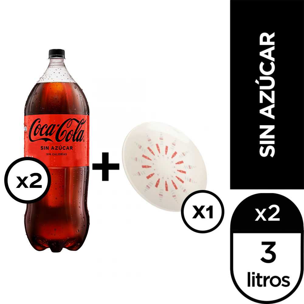 Coca-cola sin azúcar 3 lt 2pack + plato hondo
