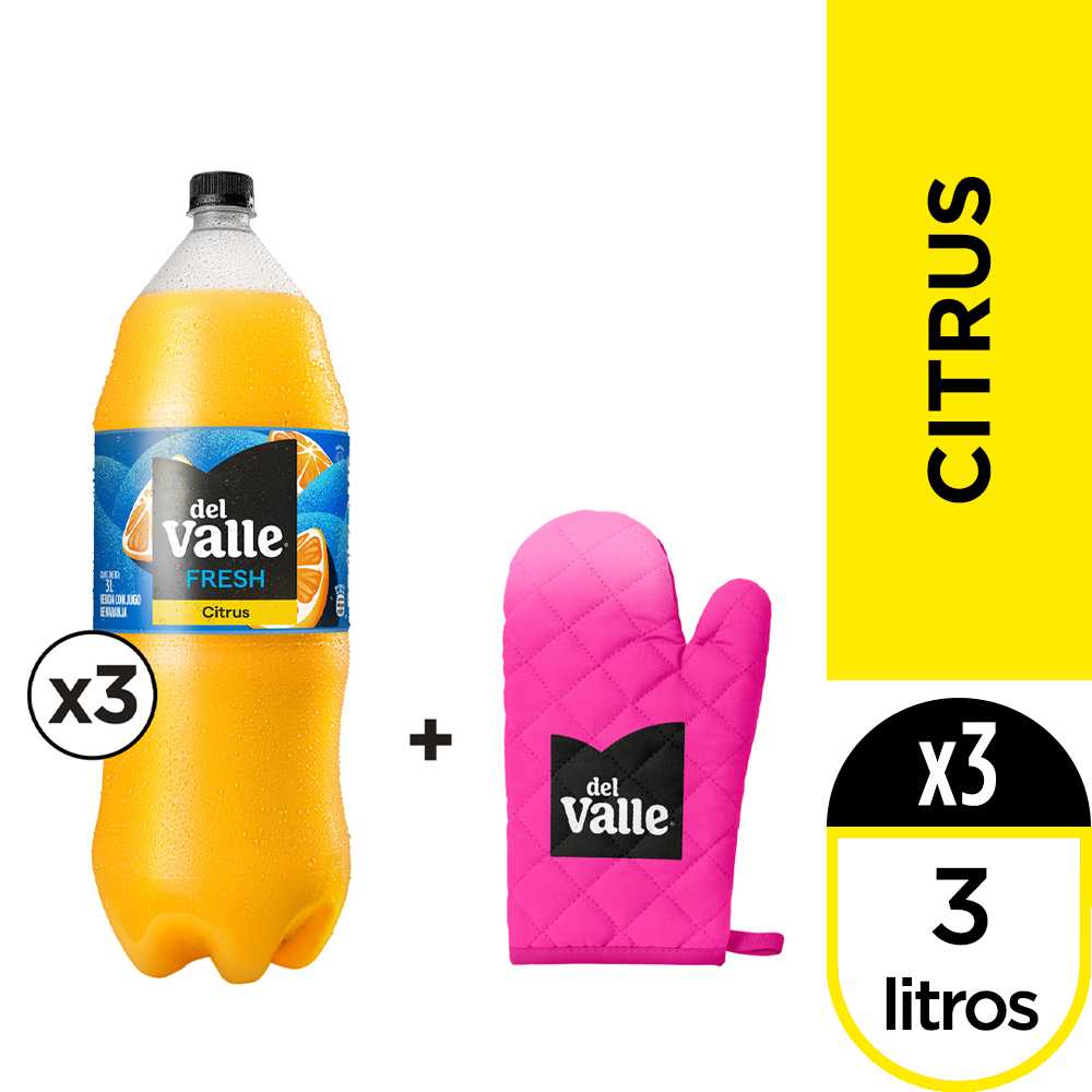 Del valle fresh citrus  3 lt 3pack + guante