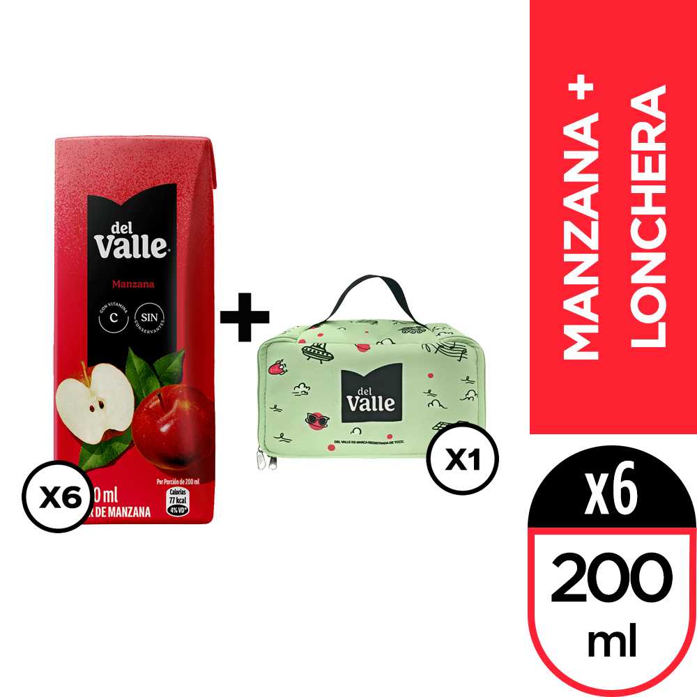 Del valle manzana 200 ml 6pack + lonchera del valle