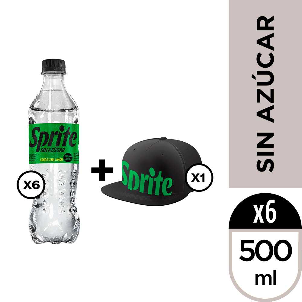 Sprite sin azúcar 500 ml 6pack + gorra sprite