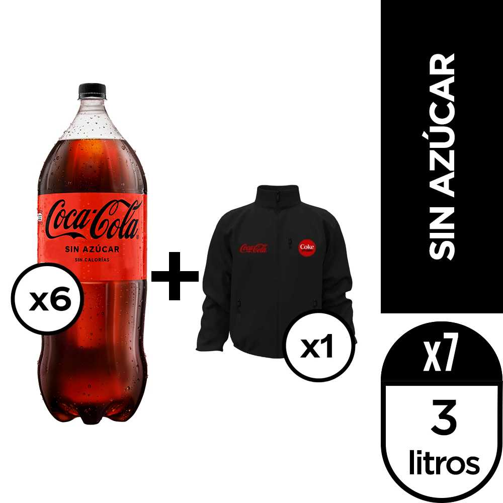 Coca-cola sin azúcar 3 lt 6pack + chamarra coke studio