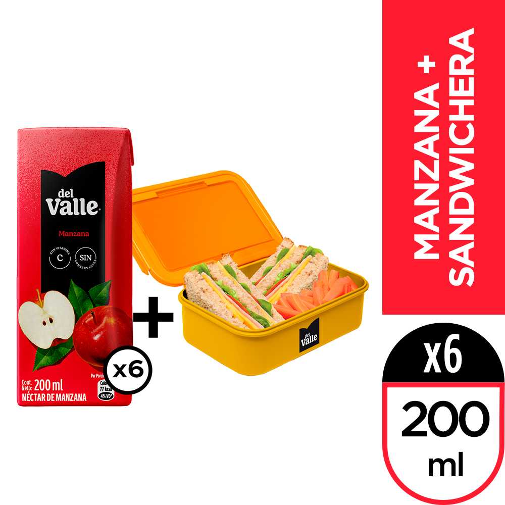 Del valle néctar manzana 200 ml  6pack + sandwichera del valle