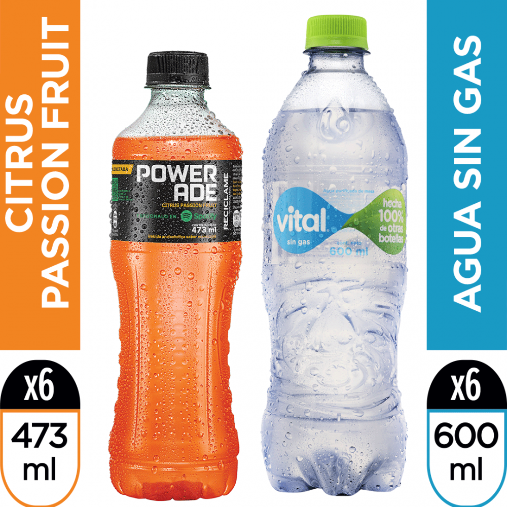 Powerade citrus passion fruit 473 ml  6pack + vital 600ml 6pack