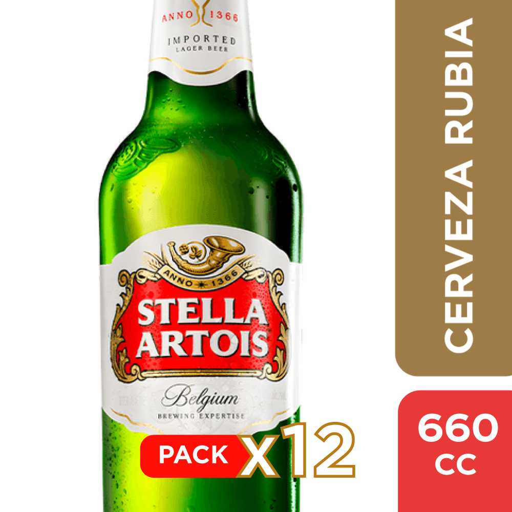 Cerveza stella artois vidrio 12 x 660 cc