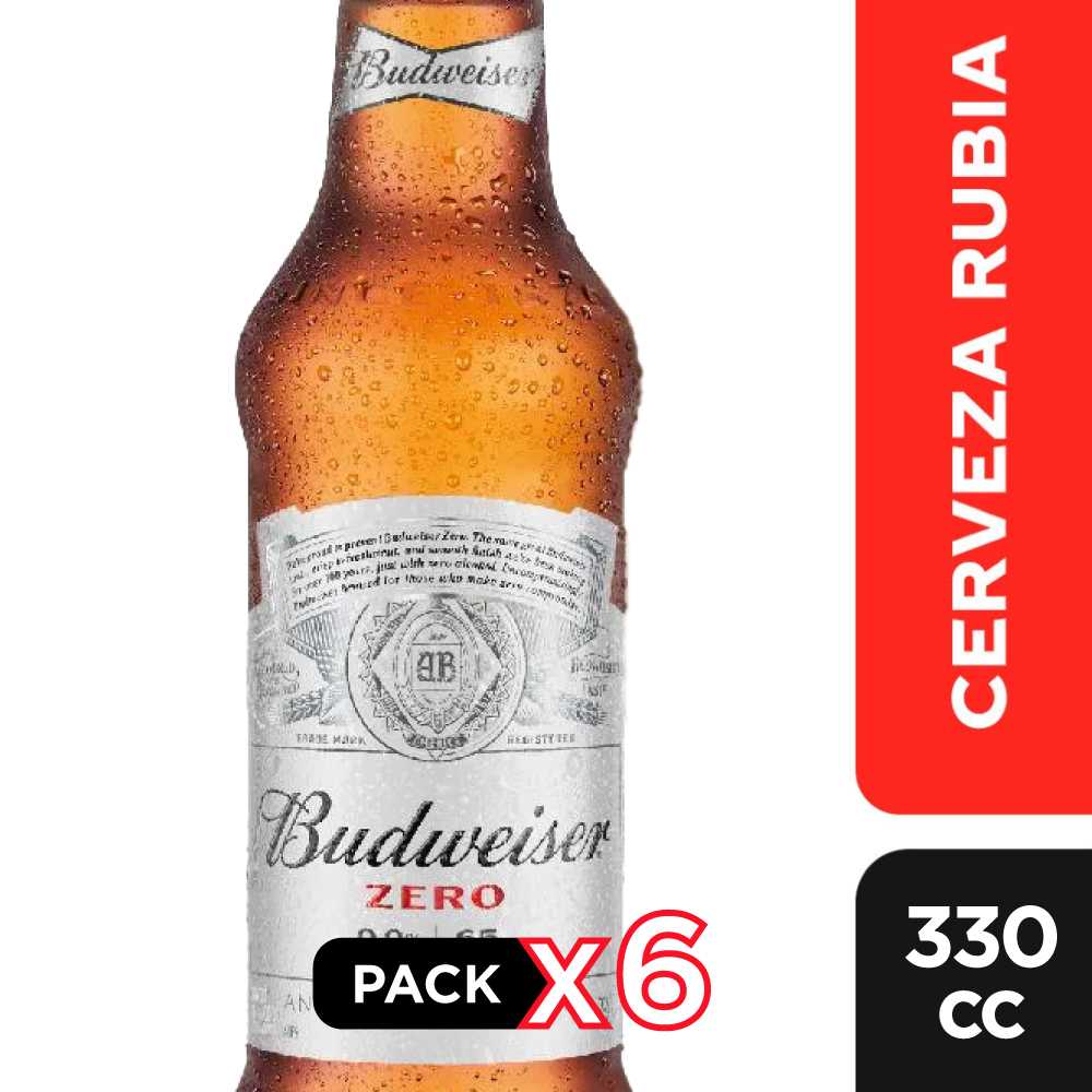 Cerveza budweiser vidrio sin alcohol 6 x 330 cc