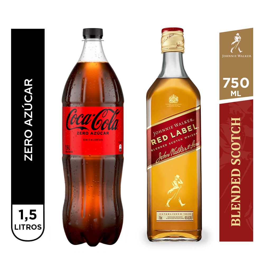 Johnnie walker red label 750ml + coca-cola zero azúcar 1,5 lt